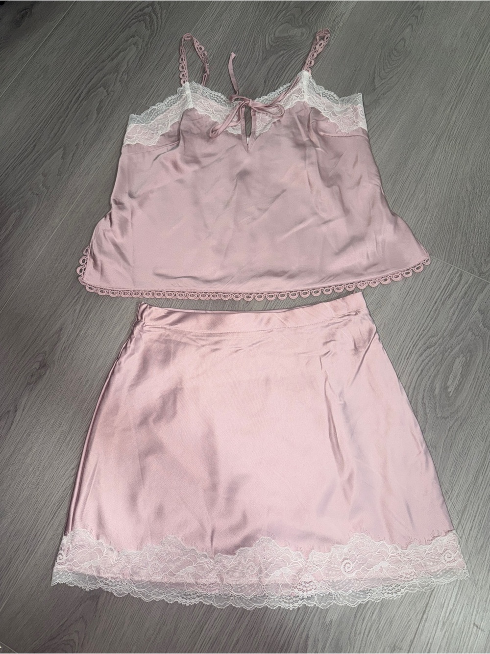 Kurious Blush Pink Satin Tank & Skirt Set
